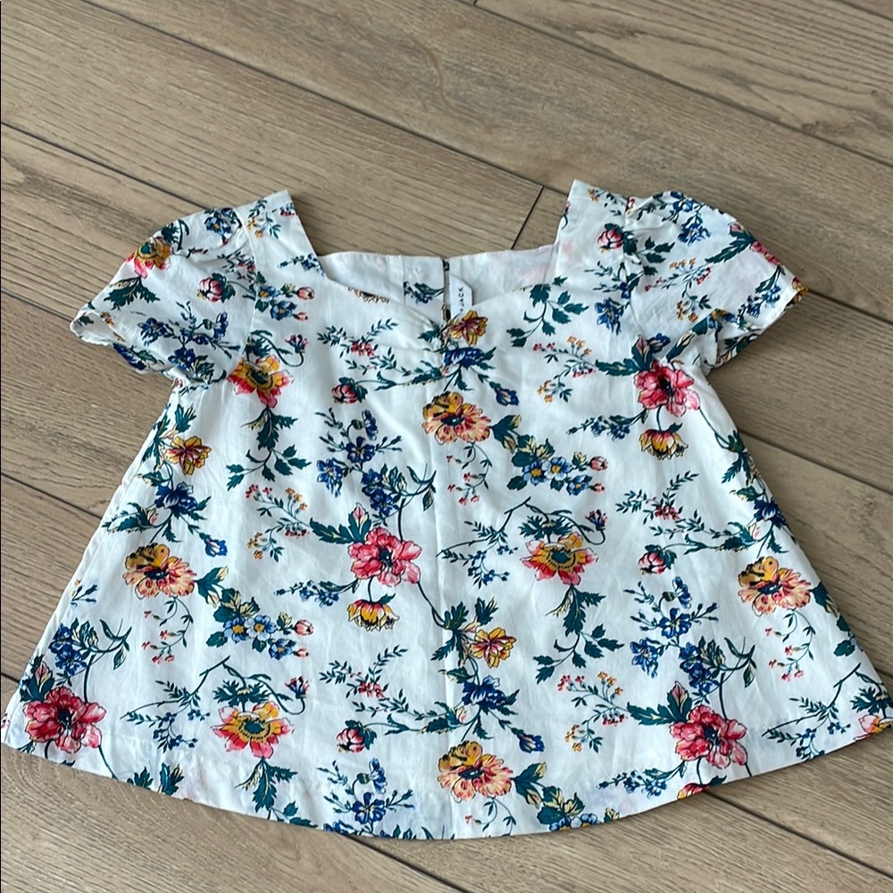 Janie and Jack Floral girls Top - White with Multicolor Design